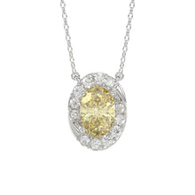 Load image into Gallery viewer, 14K WHITE GOLD CRAFTED WITH 18K YELLOW GOLD BACK PLATE 1.00CT ROUND/YELLOW OVAL DIAMOND LADIES NECKLACE