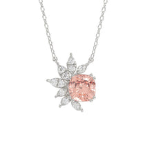 Load image into Gallery viewer, 14K WHITE GOLD CRAFTED WITH 18K YELLOW GOLD BACK PLATE 1/10CT ROUND/PINK CUSHION DIAMOND LADIES NECKLACE WITH CHAIN