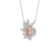 Load image into Gallery viewer, 14K WHITE GOLD CRAFTED WITH 18K YELLOW GOLD BACK PLATE 1/10CT ROUND/PINK CUSHION DIAMOND LADIES NECKLACE WITH CHAIN