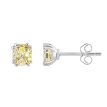 Load image into Gallery viewer, 14K WHITE GOLD 1.00CT YELLOW CUSHION DIAMOND LADIES EARRINGS