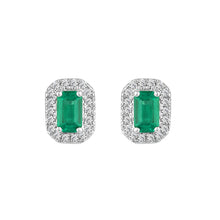 Load image into Gallery viewer, 14K White Gold 0.90CT Natural Round & Emeralds Ladies Earrings