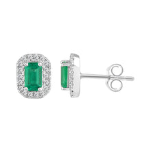 Load image into Gallery viewer, 14K White Gold 0.90CT Natural Round & Emeralds Ladies Earrings