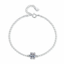 Load image into Gallery viewer, Close-up VVS1 moissanite stone round cut on 925 silver bracelet

