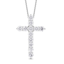 Load image into Gallery viewer, LADIES CROSS PENDANT WITH CHAIN 3CT ROUND DIAMOND 14K WHITE GOLD
