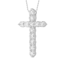 Load image into Gallery viewer, LADIES CROSS PENDANT WITH CHAIN 3CT ROUND DIAMOND 14K WHITE GOLD
