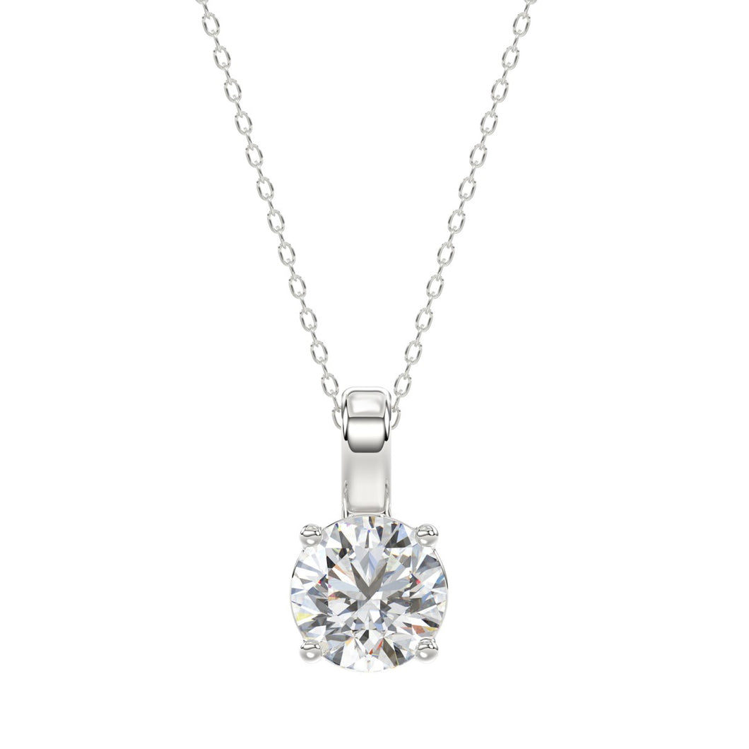 LADIES SOLITAIRE PENDANT WITH CHAIN 1 1/2CT ROUND DIAMOND 14K WHITE GOLD