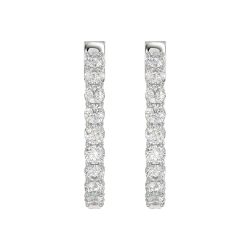 LADIES HOOP EARRINGS 5CT ROUND DIAMOND 14K WHITE GOLD