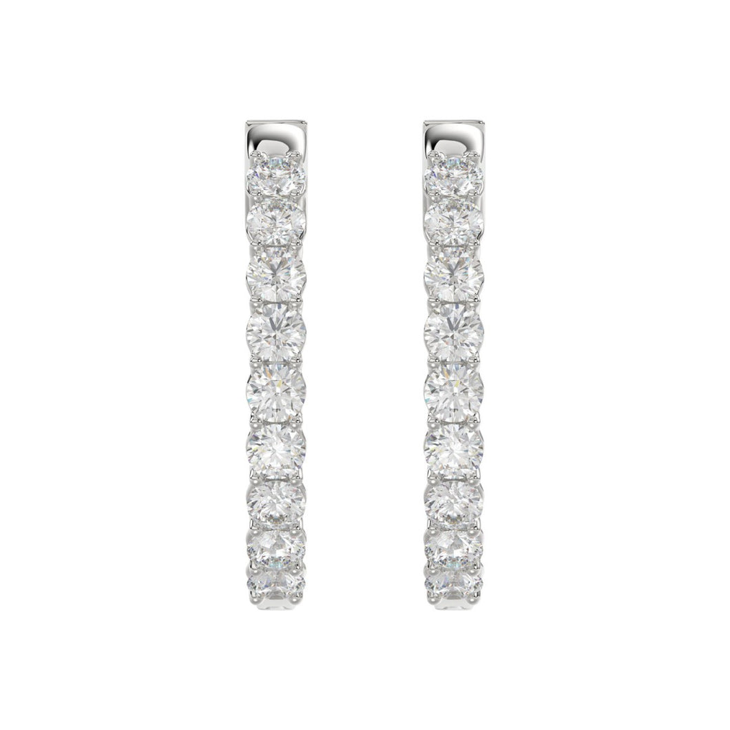 LADIES HOOP EARRINGS 5CT ROUND DIAMOND 14K WHITE GOLD