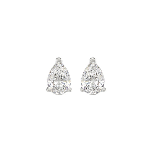 LADIES SOLITAIRE EARRINGS 1 1/2CT PEAR DIAMOND 14K WHITE GOLD