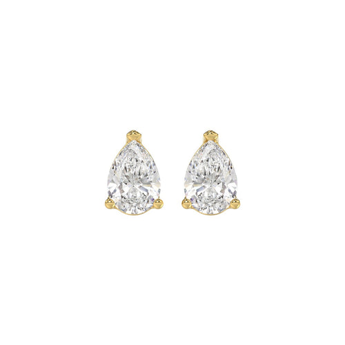 LADIES SOLITAIRE EARRINGS 1 1/2CT PEAR DIAMOND 14K YELLOW GOLD