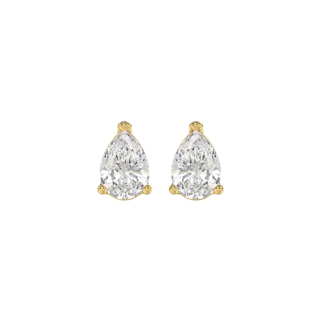 LADIES SOLITAIRE EARRINGS 1 1/2CT PEAR DIAMOND 14K YELLOW GOLD