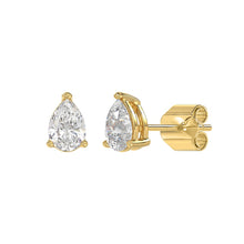 Load image into Gallery viewer, LADIES SOLITAIRE EARRINGS 1 1/2CT PEAR DIAMOND 14K YELLOW GOLD
