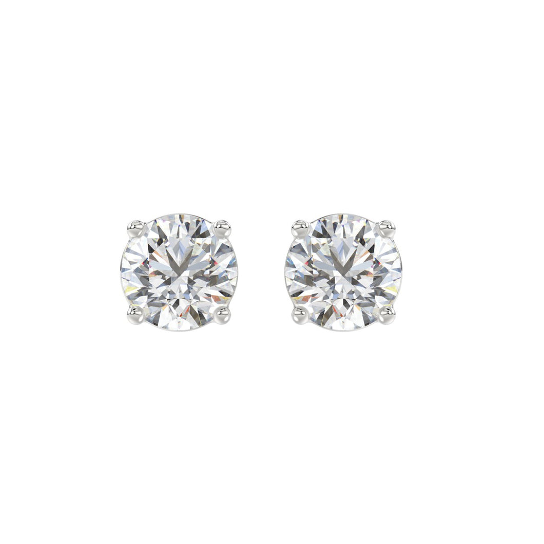 LADIES SOLITAIRE EARRINGS 3CT ROUND DIAMOND 14K WHITE GOLD (CENTER STONE ROUND DIAMOND 1 1/2CT)