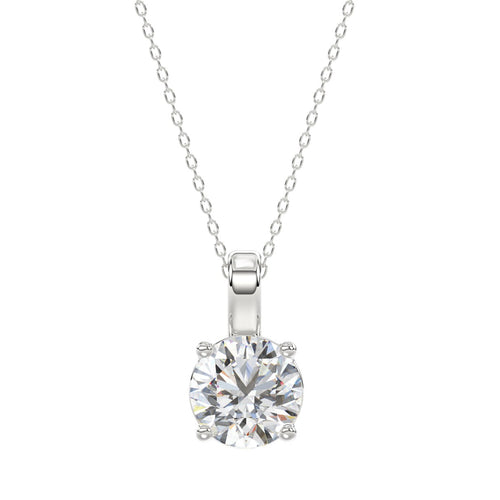 LADIES SOLITAIRE PENDANT WITH CHAIN 2CT ROUND DIAMOND 14K WHITE GOLD