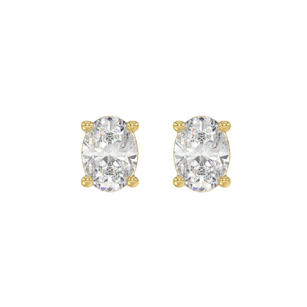 LADIES SOLITAIRE EARRINGS 3CT OVAL DIAMOND 14K YELLOW GOLD (CENTER STONE OVAL DIAMOND 1 1/2CT )