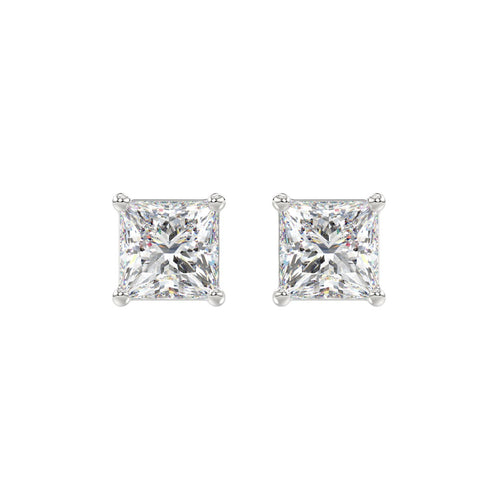 LADIES SOLITAIRE EARRINGS 3CT PRINCESS DIAMOND 14K WHITE GOLD