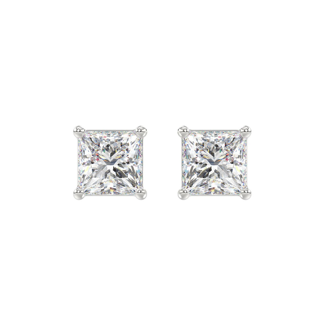 LADIES SOLITAIRE EARRINGS 3CT PRINCESS DIAMOND 14K WHITE GOLD