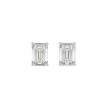 Load image into Gallery viewer, LADIES SOLITAIRE EARRINGS 1 1/2CT EMERALD DIAMOND 14K WHITE GOLD
