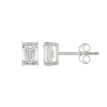 Load image into Gallery viewer, LADIES SOLITAIRE EARRINGS 1 1/2CT EMERALD DIAMOND 14K WHITE GOLD
