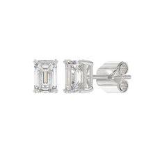Load image into Gallery viewer, LADIES SOLITAIRE EARRINGS 1 1/2CT EMERALD DIAMOND 14K WHITE GOLD
