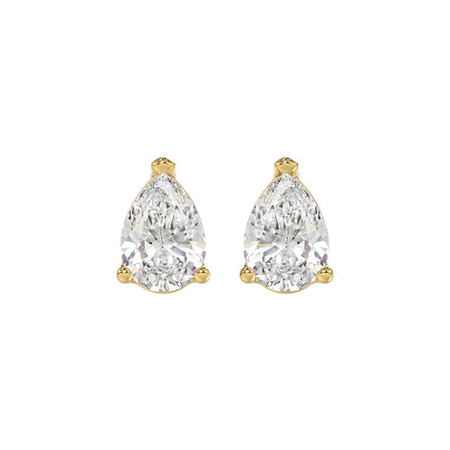 LADIES SOLITAIRE EARRINGS 3CT PEAR DIAMOND 14K YELLOW GOLD