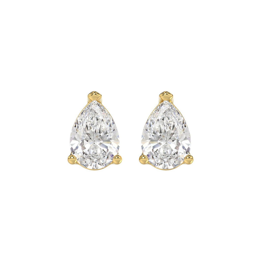 LADIES SOLITAIRE EARRINGS 3CT PEAR DIAMOND 14K YELLOW GOLD