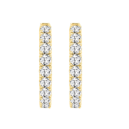 LADIES HOOP EARRINGS 11CT ROUND DIAMOND 14K YELLOW GOLD