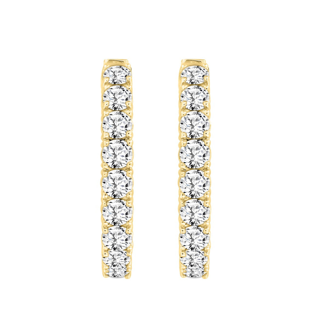 LADIES HOOP EARRINGS 11CT ROUND DIAMOND 14K YELLOW GOLD