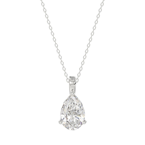 LADIES SOLITAIRE PENDANT WITH CHAIN 2CT PEAR DIAMOND 14K WHITE GOLD