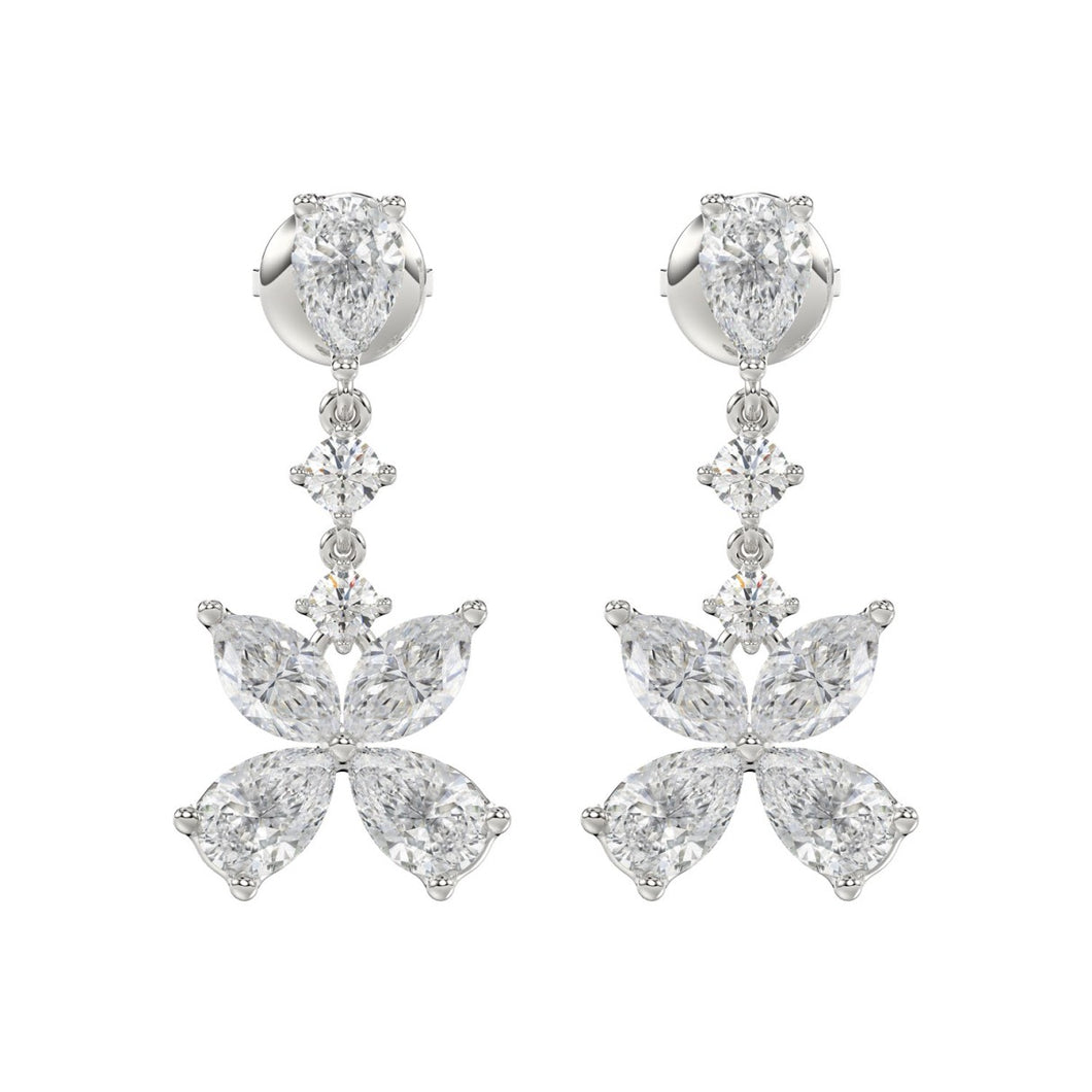 LADIES EARRINGS 3CT ROUND/MARQUISE/PEAR DIAMOND 14K WHITE GOLD