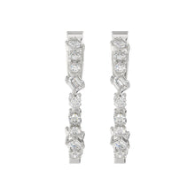 Load image into Gallery viewer, LADIES HOOP EARRINGS 2 1/2CT ROUND/EMERALD/MARQUISE DIAMOND 14K WHITE GOLD
