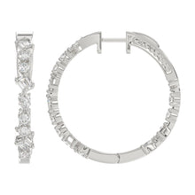 Load image into Gallery viewer, LADIES HOOP EARRINGS 2 1/2CT ROUND/EMERALD/MARQUISE DIAMOND 14K WHITE GOLD
