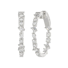 Load image into Gallery viewer, LADIES HOOP EARRINGS 2 1/2CT ROUND/EMERALD/MARQUISE DIAMOND 14K WHITE GOLD
