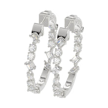 Load image into Gallery viewer, LADIES HOOP EARRINGS 2 1/2CT ROUND/EMERALD/MARQUISE DIAMOND 14K WHITE GOLD
