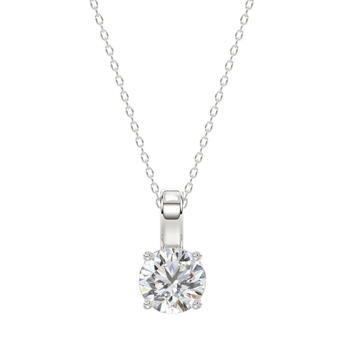 LADIES SOLITAIRE PENDANT WITH CHAIN 1CT ROUND DIAMOND 14K WHITE GOLD (CENTER STONE ROUND DIAMOND 1CT )
