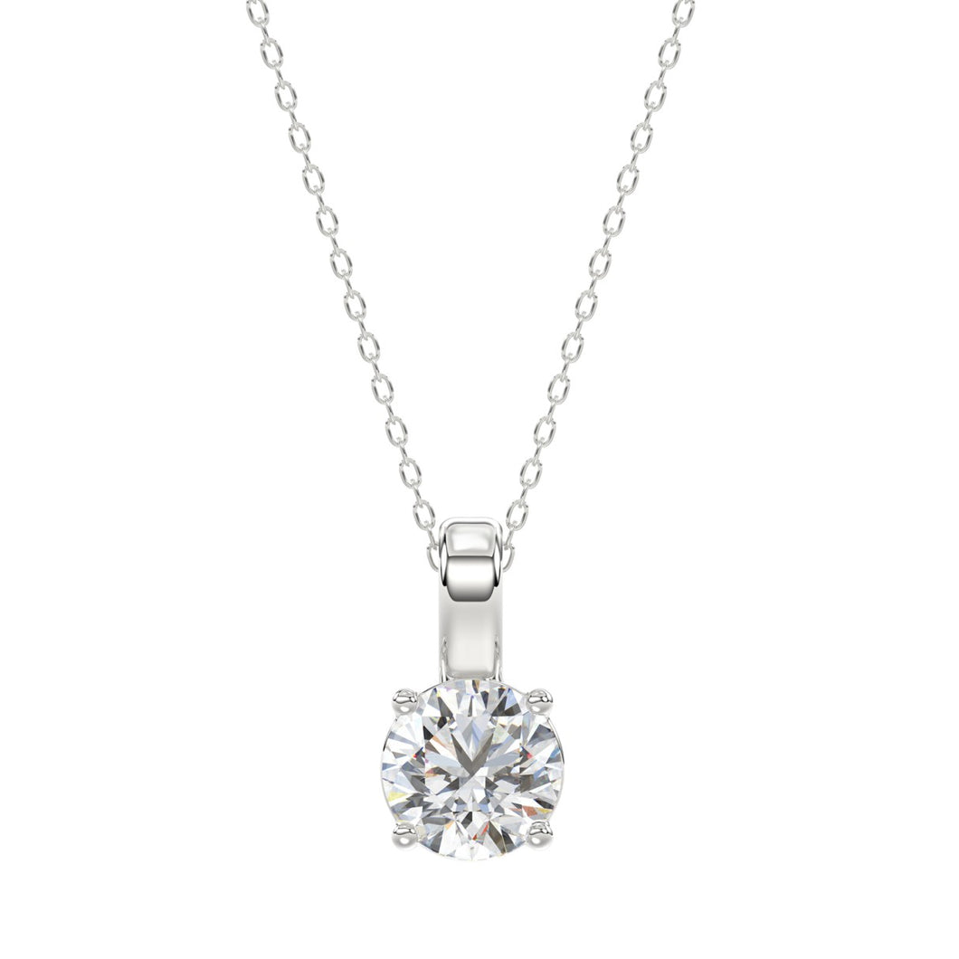 LADIES SOLITAIRE PENDANT WITH CHAIN 1CT ROUND DIAMOND 14K WHITE GOLD (CENTER STONE ROUND DIAMOND 1CT )