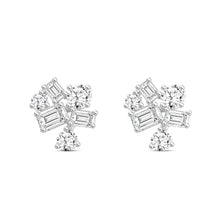 Load image into Gallery viewer, LADIES STUD EARRINGS 3 1/2CT EMERALD/ROUND DIAMOND 14K WHITE GOLD
