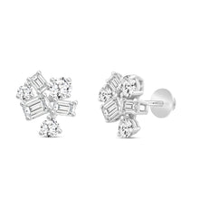 Load image into Gallery viewer, LADIES STUD EARRINGS 3 1/2CT EMERALD/ROUND DIAMOND 14K WHITE GOLD
