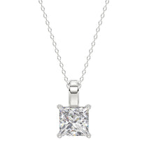 Load image into Gallery viewer, LADIES SOLITAIRE PENDANT WITH CHAIN 3CT PRINCESS DIAMOND 14K WHITE GOLD
