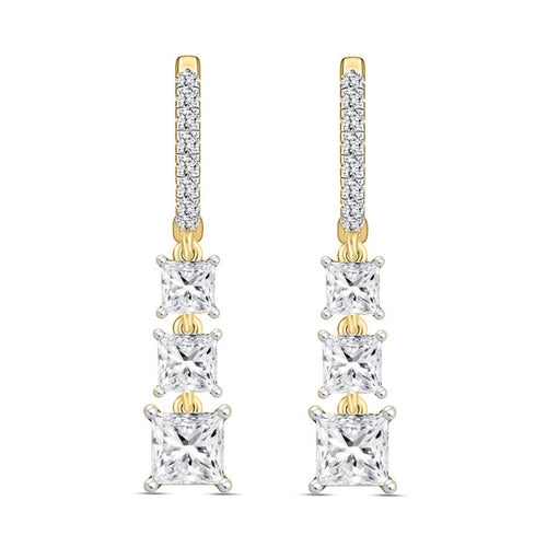 LADIES EARRINGS 2CT ROUND/PRINCESS DIAMOND 14K YELLOW GOLD