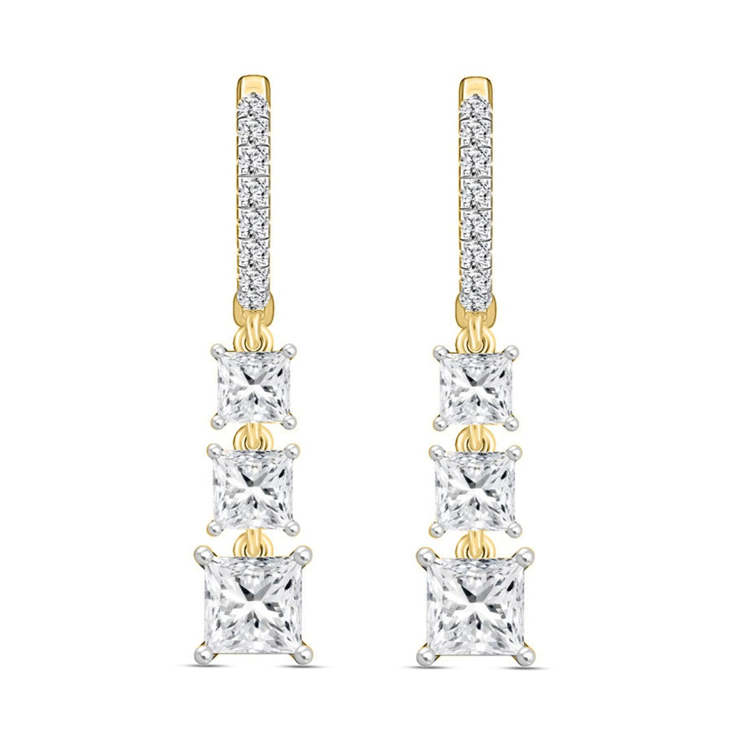 LADIES EARRINGS 2CT ROUND/PRINCESS DIAMOND 14K YELLOW GOLD