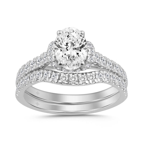 14K WHITE GOLD 1 1/2CT ROUND/OVAL DIAMOND LADIES BRIDAL SET
