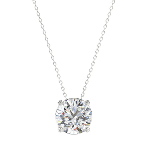 LADIES SOLITAIRE PENDANT WITH UNDER-PASS CHAIN 2.00CT ROUND DIAMOND 14K WHITE GOLD