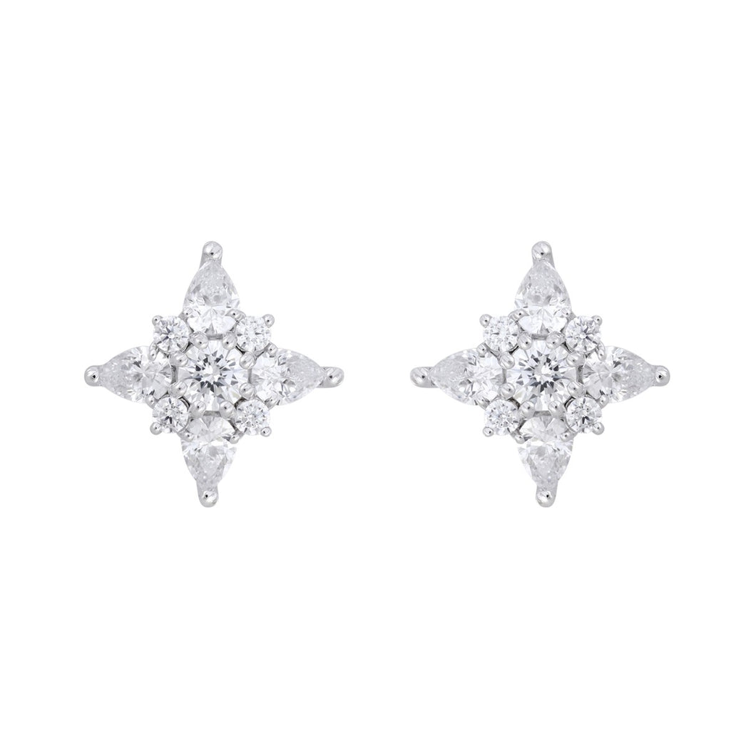 14K WHITE GOLD 1CT ROUND/PEAR DIAMOND LADIES EARRINGS 