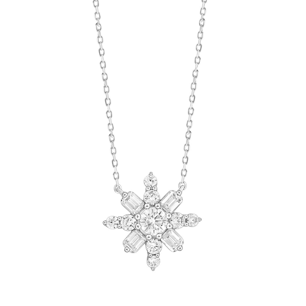 LADIES PENDANT 1 1/2CT ROUND/EMERALD DIAMOND 14K WHITE GOLD WITH CHAIN