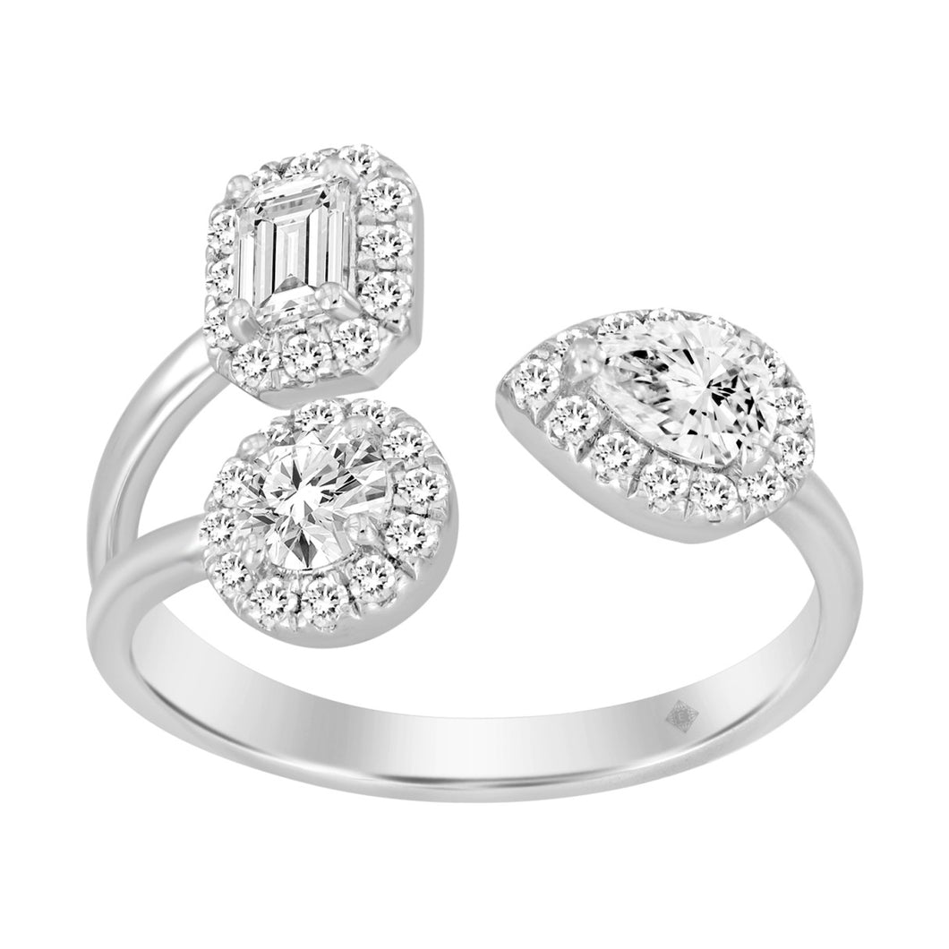 LADIES RING 1CT ROUND/PEAR/EMERALD DIAMOND 14K WHITE GOLD