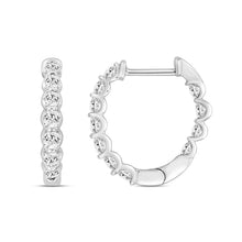Load image into Gallery viewer, LADIES HOOPS EARRINGS 3/4CT ROUND DIAMOND 14K WHITE GOLD 
