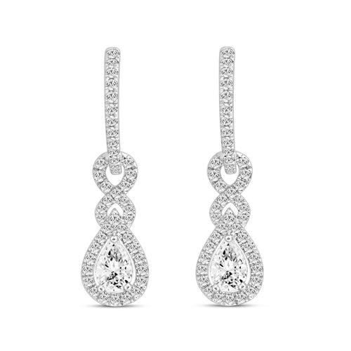 LADIES HOOPS EARRINGS 2.00CT ROUND/PEAR DIAMOND 14K WHITE GOLD