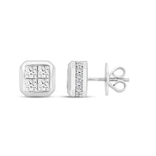 Load image into Gallery viewer, LADIES EARRINGS 1.00CT ROUND/PRINCESS DIAMOND 14K WHITE GOLD

