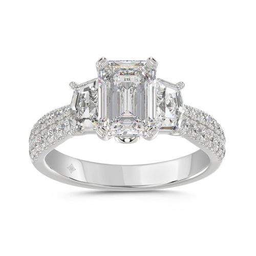 LADIES RING 3CT ROUND/EMERALD/CADILLAC DIAMOND 14K WHITE GOLD (CENTER STONE EMERALD DIAMOND 2CT )